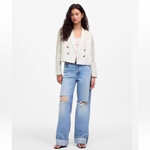 NEW Madewell Double-Breasted Crop Blazer in 100% Linen size 14 $198 NV041